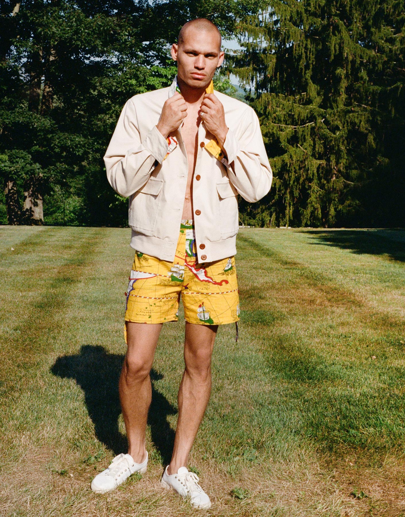 Convertible Printed Linen Elastic Shorts