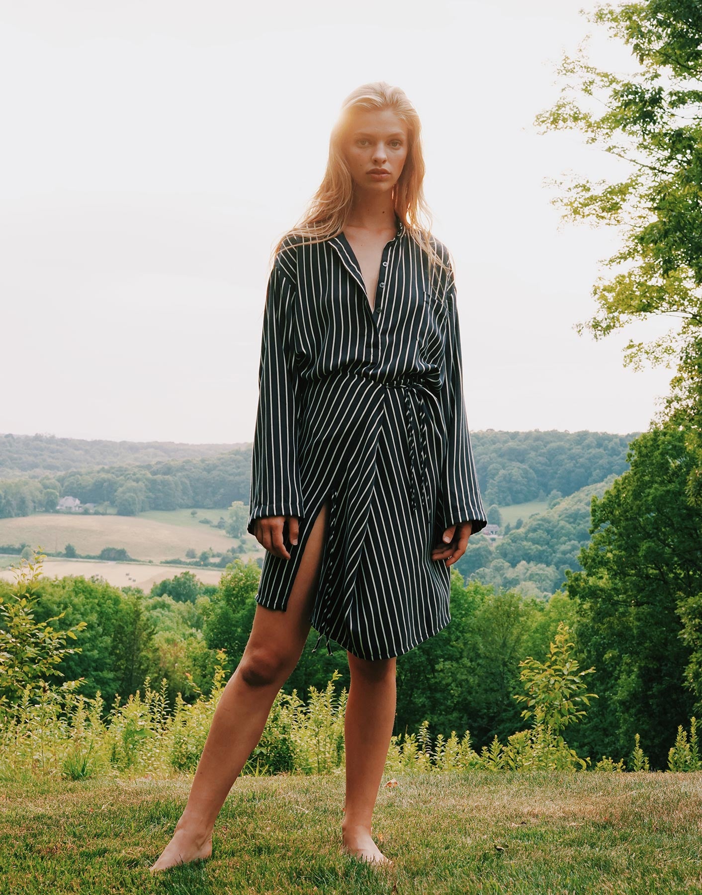 トップス tope cross strap tunic / nylon.b Navy Striped Convertible Tunic – Itinerary